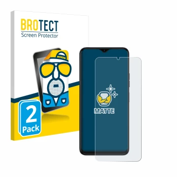 Face avant d’un emballage produit avec le logo de la marque BROTECT. À côté, l’appareil Tecno Spark 10 5G est représenté avec 