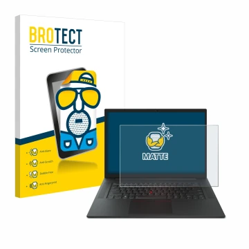 Face avant d’un emballage produit avec le logo de la marque BROTECT. À côté, l’appareil Lenovo ThinkPad P1 Gen 6 16