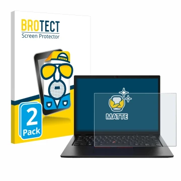 Face avant d’un emballage produit avec le logo de la marque BROTECT. À côté, l’appareil Lenovo ThinkPad L13 Gen 4 Non-Touch es