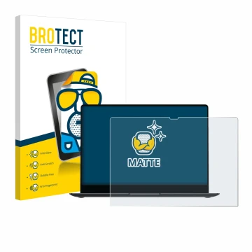 Face avant d’un emballage produit avec le logo de la marque BROTECT. À côté, l’appareil Samsung Galaxy Book4 Pro 14