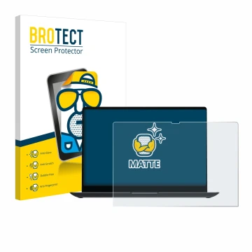 Face avant d’un emballage produit avec le logo de la marque BROTECT. À côté, l’appareil Samsung Galaxy Book4 Ultra 16