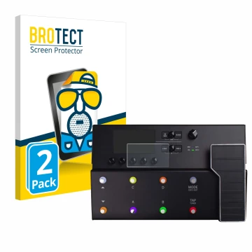 Face avant d’un emballage produit avec le logo de la marque BROTECT. À côté, l’appareil Line 6 POD GO est représenté avec la p