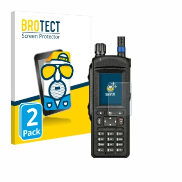 Face avant d’un emballage produit avec le logo de la marque BROTECT. À côté, l’appareil Motorola MTP6650 est représenté avec l