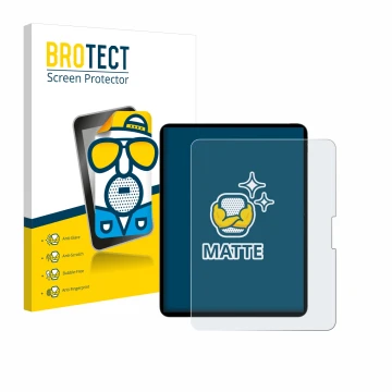 Face avant d’un emballage produit avec le logo de la marque BROTECT. À côté, l’appareil Apple iPad Pro 13