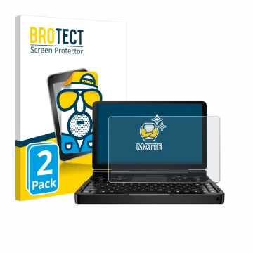 Face avant d’un emballage produit avec le logo de la marque BROTECT. À côté, l’appareil GPD Win Mini (2024) est représenté ave