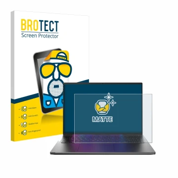 Face avant d’un emballage produit avec le logo de la marque BROTECT. À côté, l’appareil Acer Swift Go 16 est représenté avec l