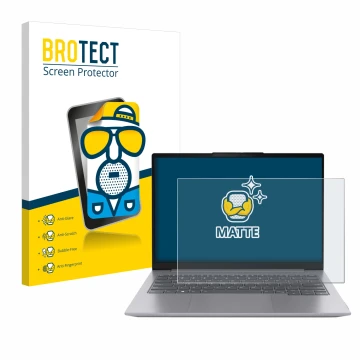 Face avant d’un emballage produit avec le logo de la marque BROTECT. À côté, l’appareil Lenovo ThinkBook 16 Gen 6 est représen