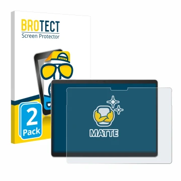 Face avant d’un emballage produit avec le logo de la marque BROTECT. À côté, l’appareil Microsoft Surface Pro 10 est représent