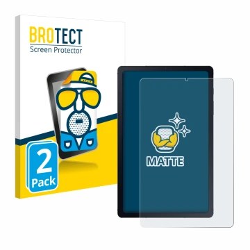 Face avant d’un emballage produit avec le logo de la marque BROTECT. À côté, l’appareil Samsung Galaxy Tab S6 Lite WiFi 2024 e