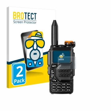 Face avant d’un emballage produit avec le logo de la marque BROTECT. À côté, l’appareil Quansheng UV-K5 est représenté avec la
