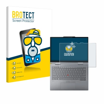 Face avant d’un emballage produit avec le logo de la marque BROTECT. À côté, l’appareil Lenovo ThinkPad X1 2-in-1 Gen 9 14