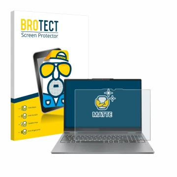 Face avant d’un emballage produit avec le logo de la marque BROTECT. À côté, l’appareil Lenovo IdeaPad 5 2-in-1 Gen 9 16