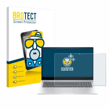 Face avant d’un emballage produit avec le logo de la marque BROTECT. À côté, l’appareil HP Envy 17 2024 est représenté avec la