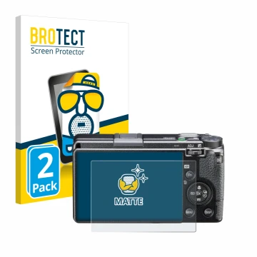 Face avant d’un emballage produit avec le logo de la marque BROTECT. À côté, l’appareil Ricoh GR IIIx HDF est représenté avec 
