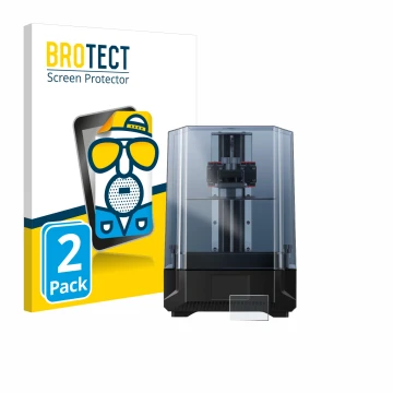 Face avant d’un emballage produit avec le logo de la marque BROTECT. À côté, l’appareil Anycubic Photon Mono X 6Ks est représe