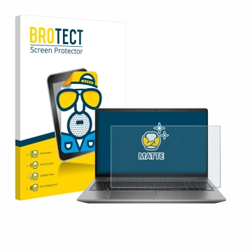 Face avant d’un emballage produit avec le logo de la marque BROTECT. À côté, l’appareil HP Zbook Power 15 G10 est représenté a