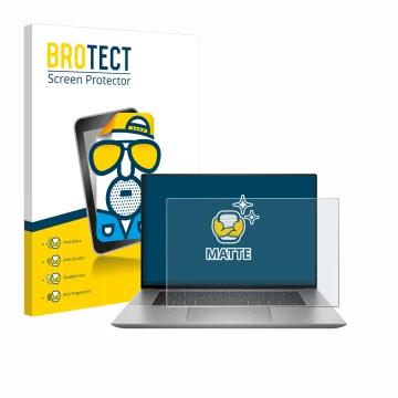 Face avant d’un emballage produit avec le logo de la marque BROTECT. À côté, l’appareil HP Zbook Studio 16 G10 est représenté 