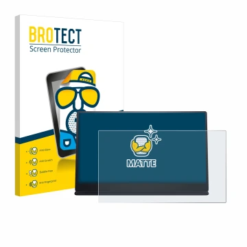 Face avant d’un emballage produit avec le logo de la marque BROTECT. À côté, l’appareil Dell P1424H est représenté avec la pro