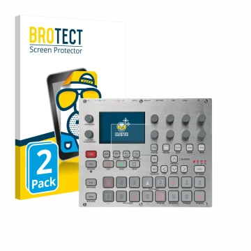 Face avant d’un emballage produit avec le logo de la marque BROTECT. À côté, l’appareil Elektron Syntakt E25 Remix Edition est
