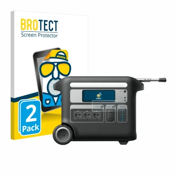 Face avant d’un emballage produit avec le logo de la marque BROTECT. À côté, l’appareil Anker SOLIX F2000 est représenté avec 