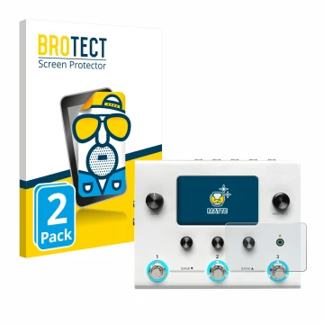 Face avant d’un emballage produit avec le logo de la marque BROTECT. À côté, l’appareil Hotone Ampero II Stomp est représenté 