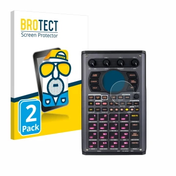Face avant d’un emballage produit avec le logo de la marque BROTECT. À côté, l’appareil Roland SP-404MKII est représenté avec 
