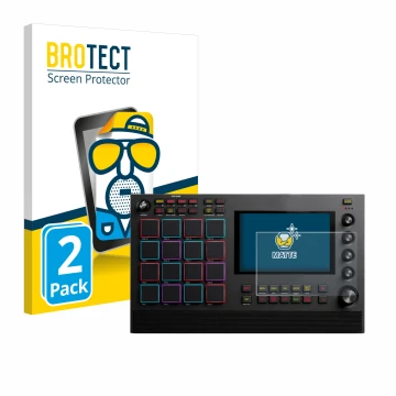 Face avant d’un emballage produit avec le logo de la marque BROTECT. À côté, l’appareil Akai MPC Live II est représenté avec l