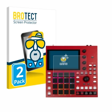 Face avant d’un emballage produit avec le logo de la marque BROTECT. À côté, l’appareil Akai MPC One+ est représenté avec la p