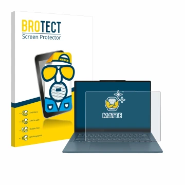 Face avant d’un emballage produit avec le logo de la marque BROTECT. À côté, l’appareil Lenovo Yoga Pro 7 Gen 9 14