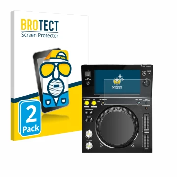 Face avant d’un emballage produit avec le logo de la marque BROTECT. À côté, l’appareil Pioneer XDJ -700 est représenté avec l