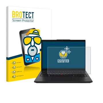 Face avant d’un emballage produit avec le logo de la marque BROTECT. À côté, l’appareil Lenovo ThinkPad L14 Gen 5 est représen