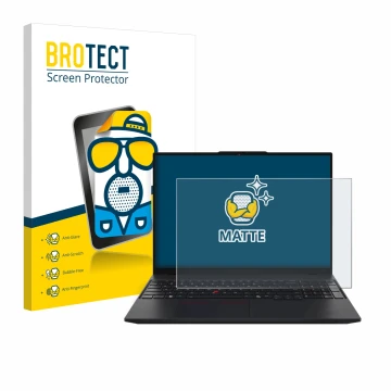 Face avant d’un emballage produit avec le logo de la marque BROTECT. À côté, l’appareil Lenovo ThinkPad L16 Gen 1 est représen