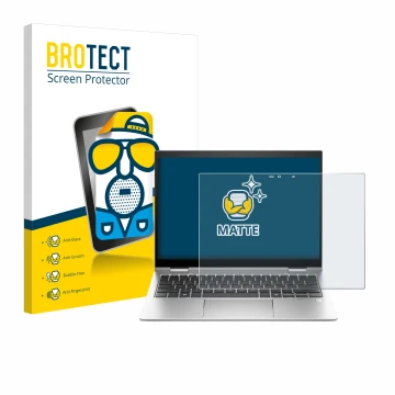Face avant d’un emballage produit avec le logo de la marque BROTECT. À côté, l’appareil HP Elite x360 830 G11 2-in-1 est repré