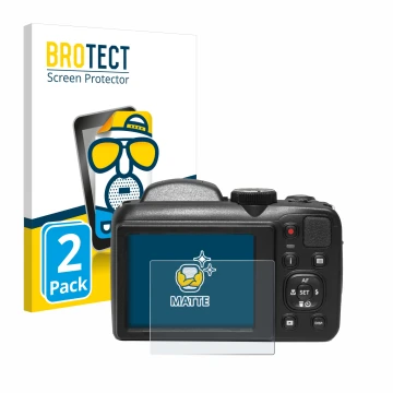 Face avant d’un emballage produit avec le logo de la marque BROTECT. À côté, l’appareil Kodak Pixpro AZ255 est représenté avec
