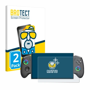 Face avant d’un emballage produit avec le logo de la marque BROTECT. À côté, l’appareil OneXPlayer X1 Mini est représenté avec