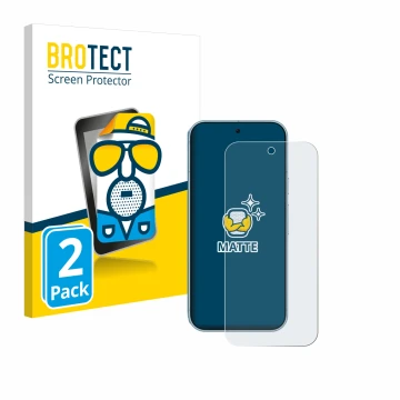 Face avant d’un emballage produit avec le logo de la marque BROTECT. À côté, l’appareil Google Pixel 9 Pro est représenté avec