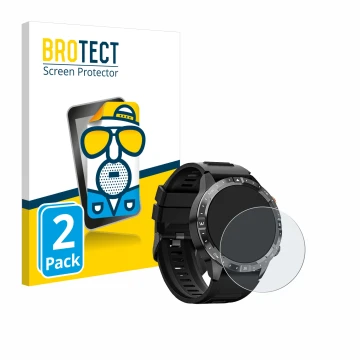 Face avant d’un emballage produit avec le logo de la marque BROTECT. À côté, l’appareil Sanorum Smartwatch 1.43