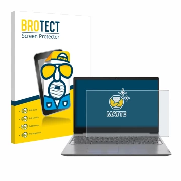 Face avant d’un emballage produit avec le logo de la marque BROTECT. À côté, l’appareil Lenovo 15.6