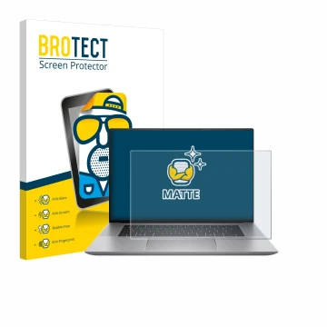 Face avant d’un emballage produit avec le logo de la marque BROTECT. À côté, l’appareil HP Zbook Studio 16 G11 est représenté 
