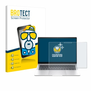 Face avant d’un emballage produit avec le logo de la marque BROTECT. À côté, l’appareil HP EliteBook x360 1040 14 G11 2-in-1 e