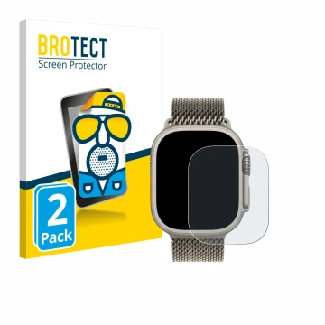 Face avant d’un emballage produit avec le logo de la marque BROTECT. À côté, l’appareil Apple Watch Ultra 3 est représenté ave