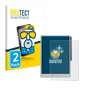 Face avant d’un emballage produit avec le logo de la marque BROTECT. À côté, l’appareil reMarkable Paper Pro est représenté av