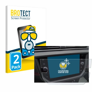 Face avant d’un emballage produit avec le logo de la marque BROTECT. À côté, l’appareil Seat Arona FR Stereo BJ 2019 est repré