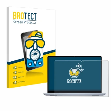 Face avant d’un emballage produit avec le logo de la marque BROTECT. À côté, l’appareil Dell Inspiron 14 7445 2-in-1 est repré