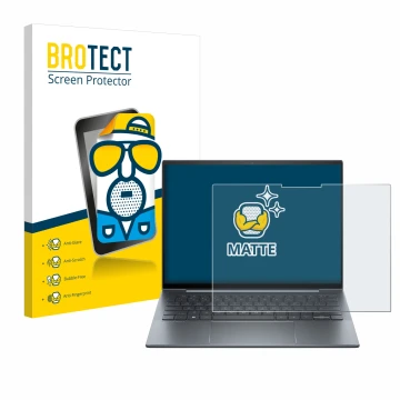 Face avant d’un emballage produit avec le logo de la marque BROTECT. À côté, l’appareil HP Dragonfly 13.5
