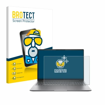Face avant d’un emballage produit avec le logo de la marque BROTECT. À côté, l’appareil HP ZBook Power 16 G11 est représenté a