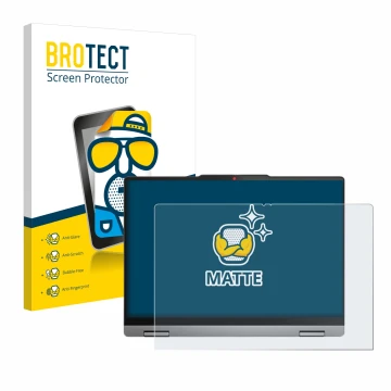 Face avant d’un emballage produit avec le logo de la marque BROTECT. À côté, l’appareil Lenovo IdeaPad 5x 2-in-1 Gen 9 14