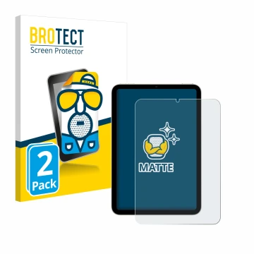 Face avant d’un emballage produit avec le logo de la marque BROTECT. À côté, l’appareil Apple iPad Mini 7 2024 est représenté 