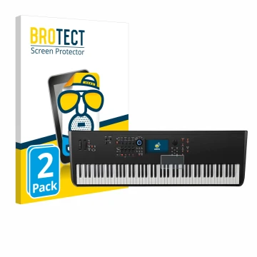 Face avant d’un emballage produit avec le logo de la marque BROTECT. À côté, l’appareil Yamaha MODX8+ est représenté avec la p