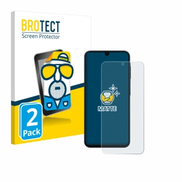 Face avant d’un emballage produit avec le logo de la marque BROTECT. À côté, l’appareil Samsung Galaxy A16 4G est représenté a